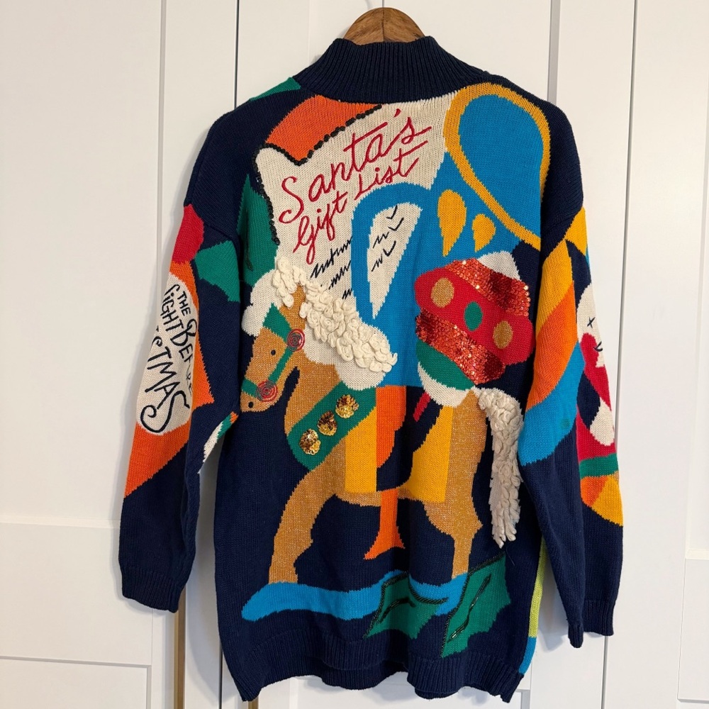 I.B. DIFFUSION Women LARGE Vintage 90's Sequined Beaded Ugly Christmas Sweater - Picture 2 of 10